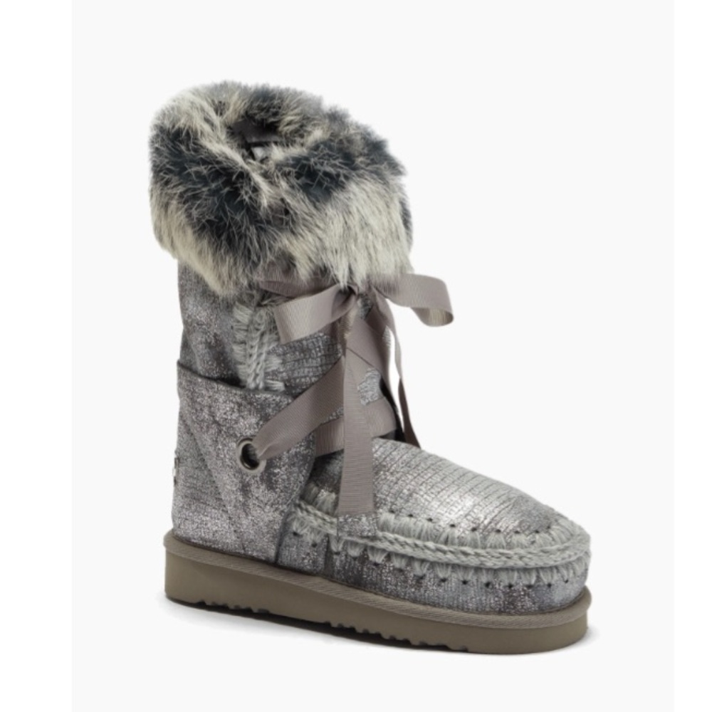 Mou Silver and Gray Winter Boots